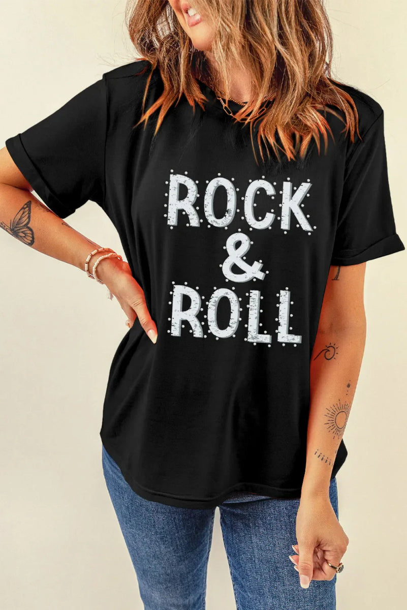 Letter Graphic Round Neck Short Sleeve T-Shirt for Women - Love Salve 