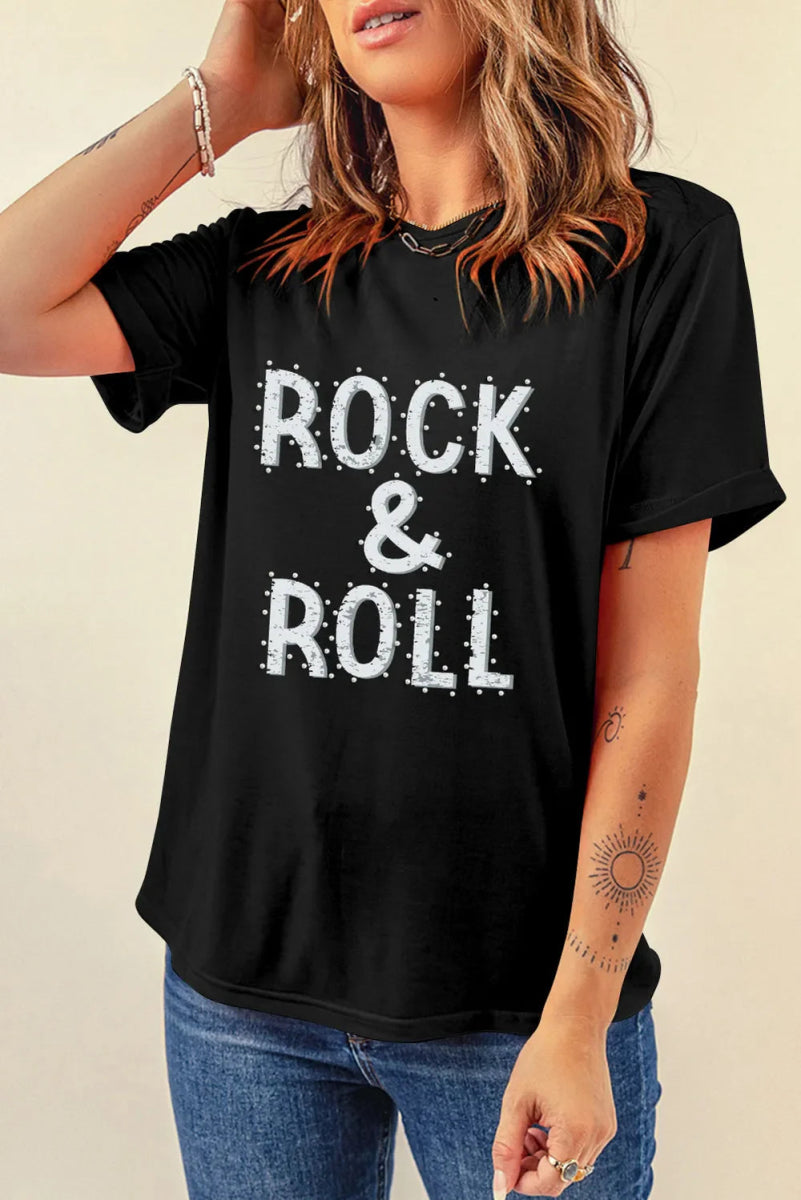 Letter Graphic Round Neck Short Sleeve T-Shirt for Women - Love Salve 