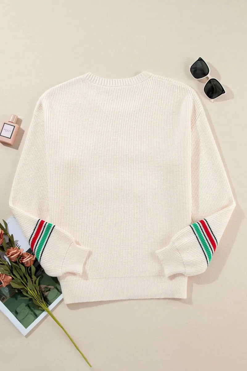 Letter Round Neck Long Sleeve Sweater - Love Salve 