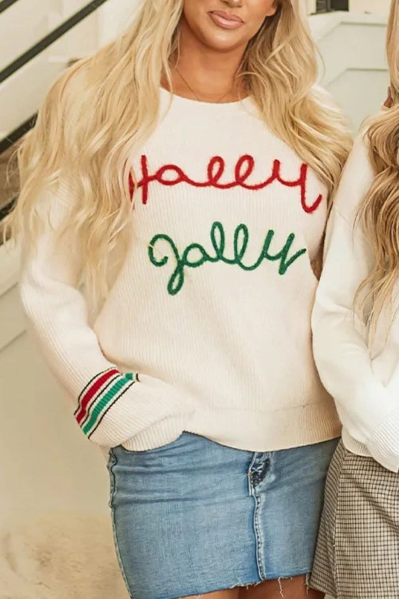 Letter Round Neck Long Sleeve Sweater - Love Salve 