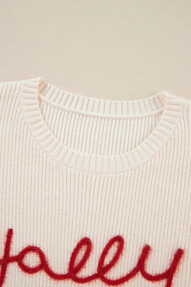 Letter Round Neck Long Sleeve Sweater - Love Salve 
