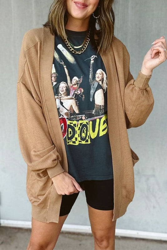 Light Beige Ribbed Knit Cardigan with Exposed Seams and Pockets - Love Salve