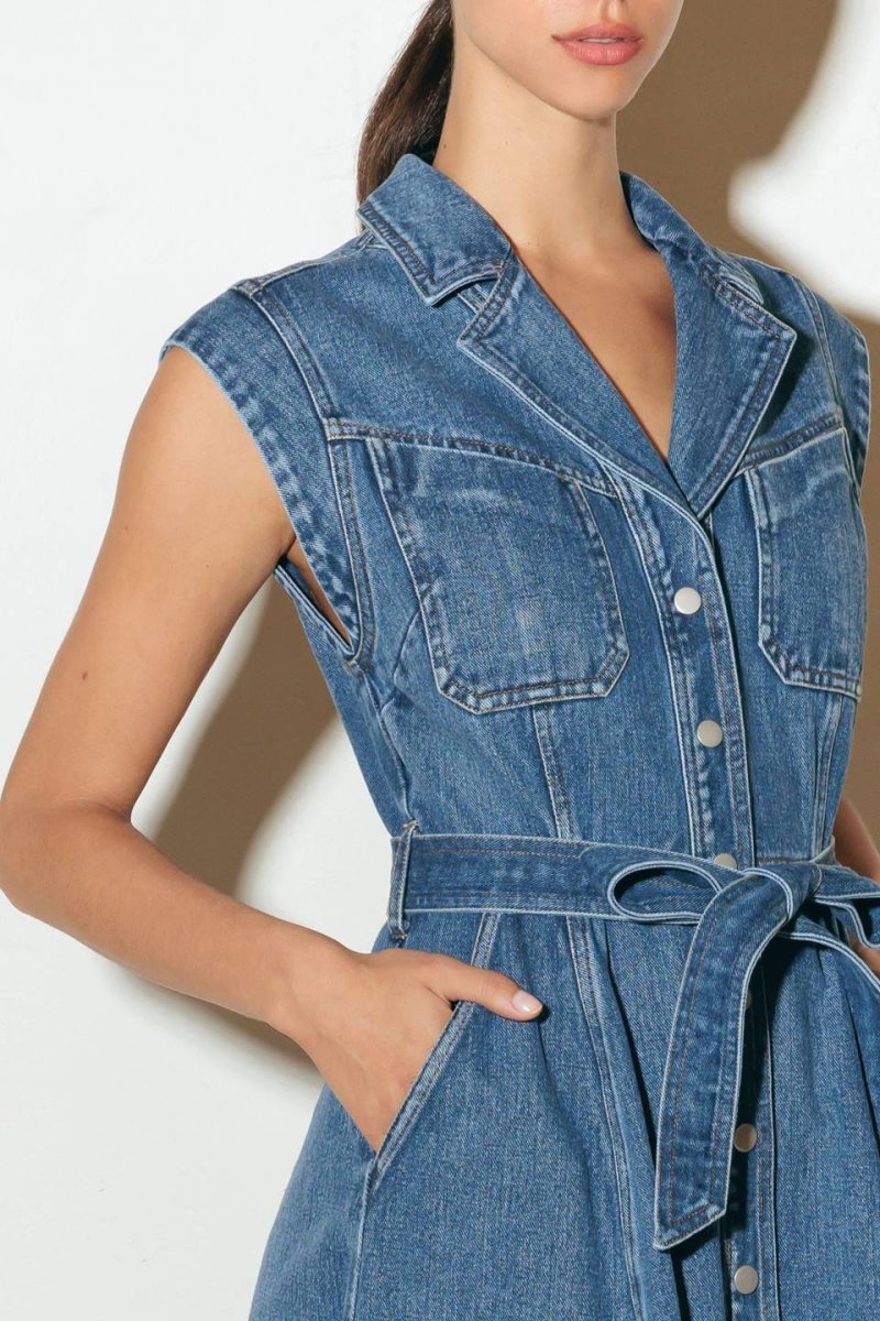 LIGHT CODE MEDIUM DENIM MIDI DRESS - Love Salve