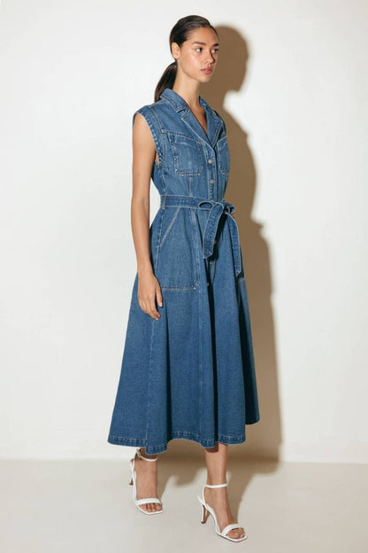 LIGHT CODE MEDIUM DENIM MIDI DRESS - Love Salve
