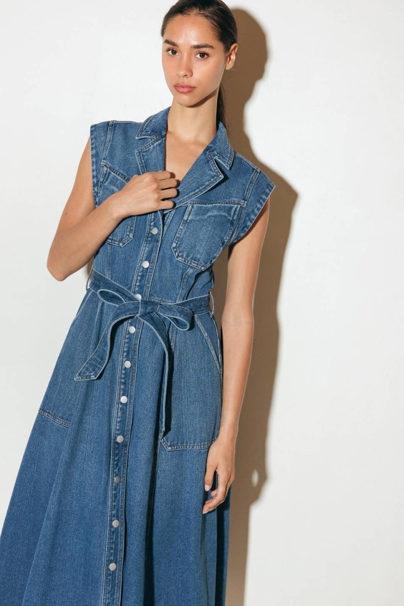 LIGHT CODE MEDIUM DENIM MIDI DRESS - Love Salve