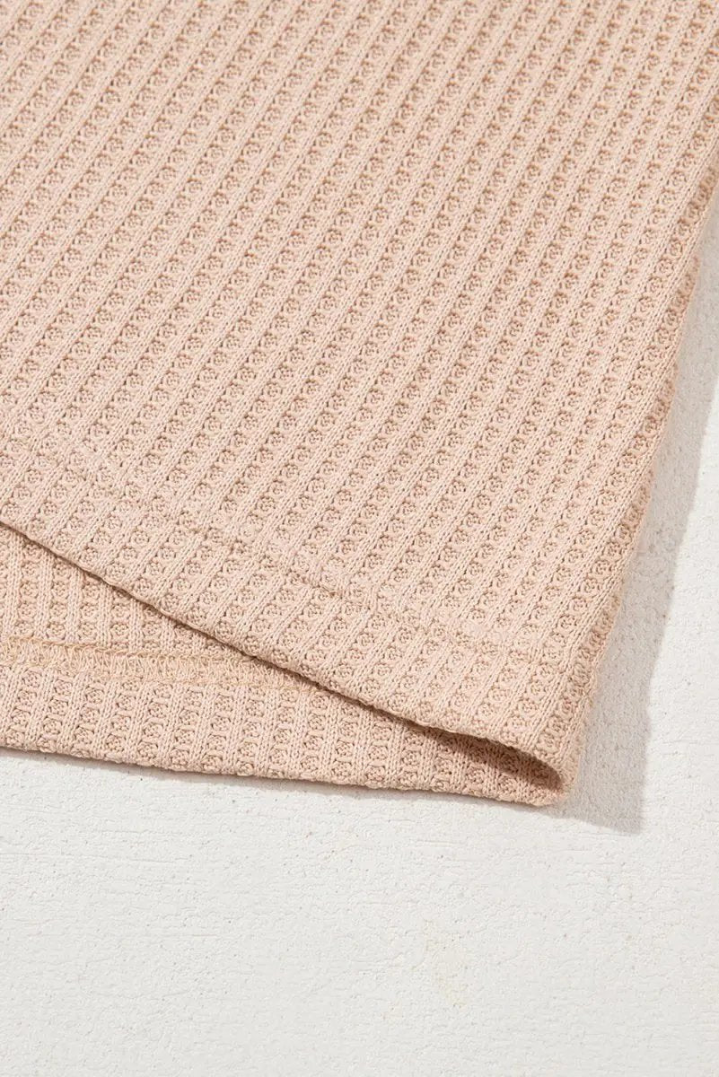 Light French Beige Cactus Forest Waffle Half Sleeve Tee Set - Love Salve 