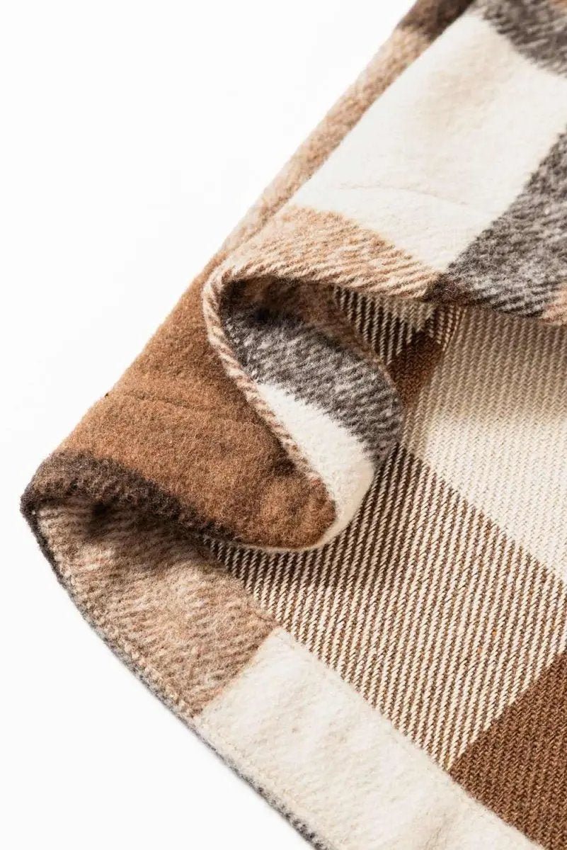 Light French Beige Flannel Plaid Double Flap Pocket Shacket - Love Salve 