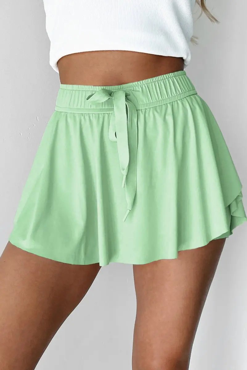 Light Green Drawstring High Waist Lined Tennis Skorts - Love Salve 