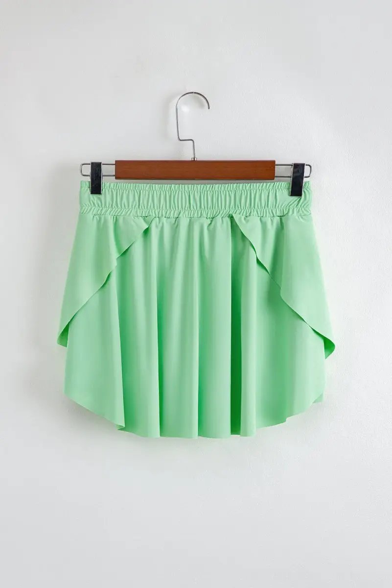 Light Green Drawstring High Waist Lined Tennis Skorts - Love Salve 