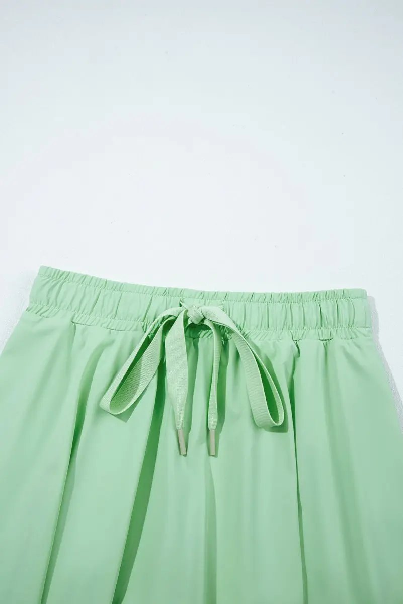 Light Green Drawstring High Waist Lined Tennis Skorts - Love Salve 