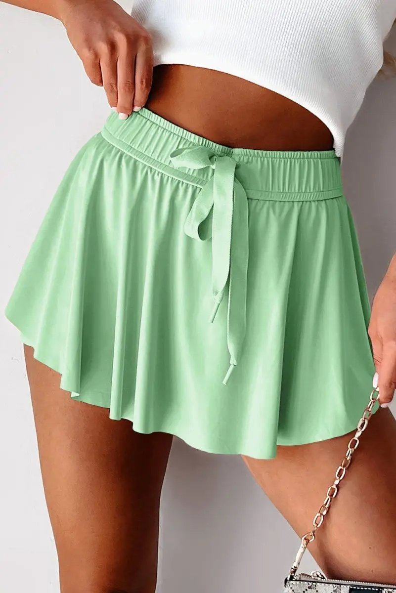 Light Green Drawstring High Waist Lined Tennis Skorts - Love Salve 
