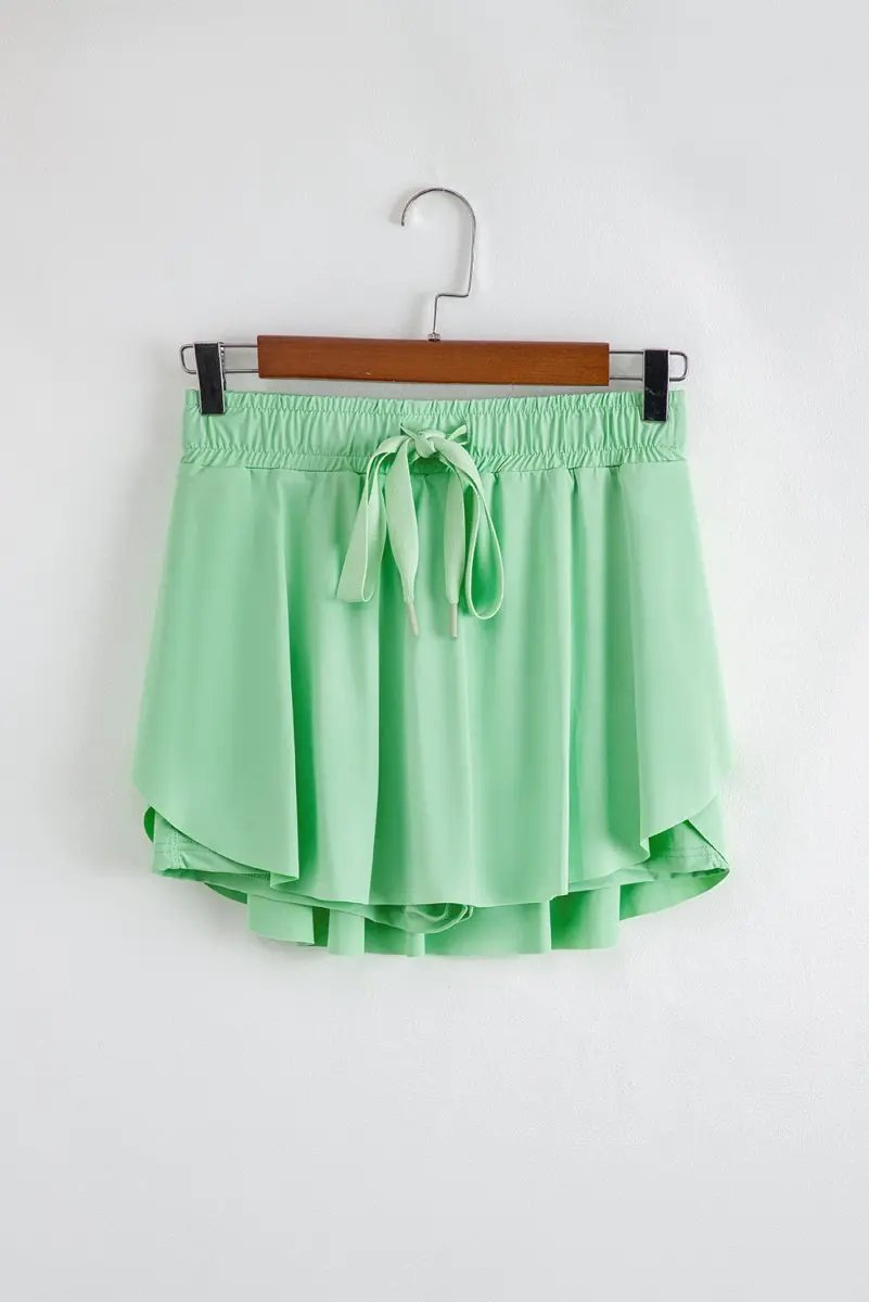 Light Green Drawstring High Waist Lined Tennis Skorts - Love Salve 