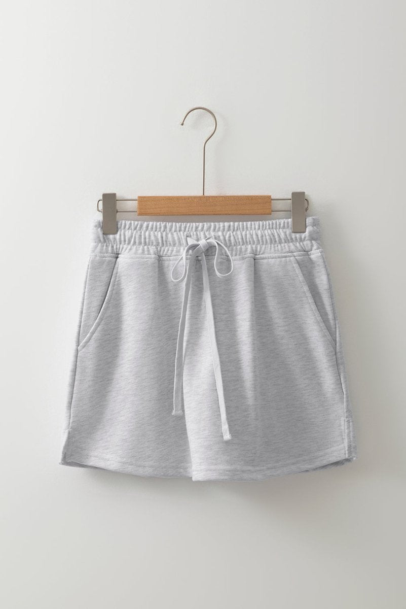 Light Grey French Terry Drawstring Mini Skort with Pockets - Love Salve