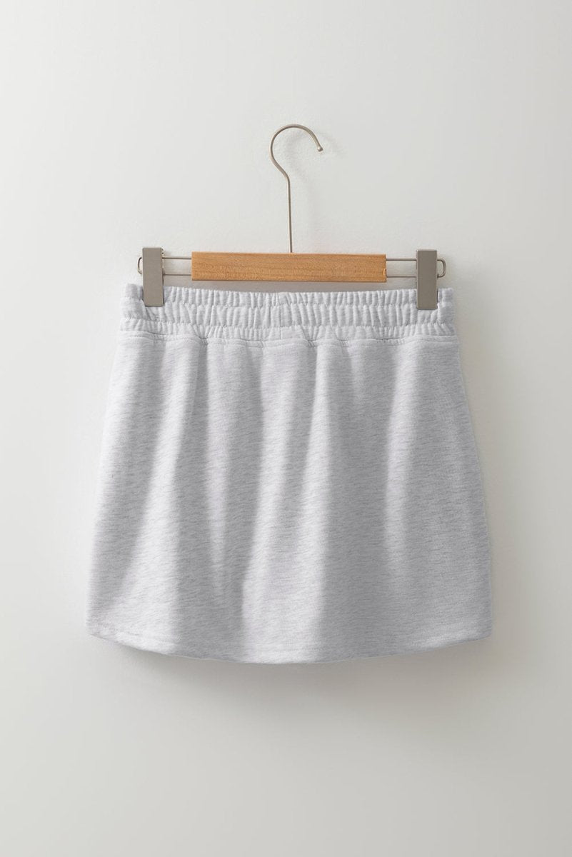 Light Grey French Terry Drawstring Mini Skort with Pockets - Love Salve 