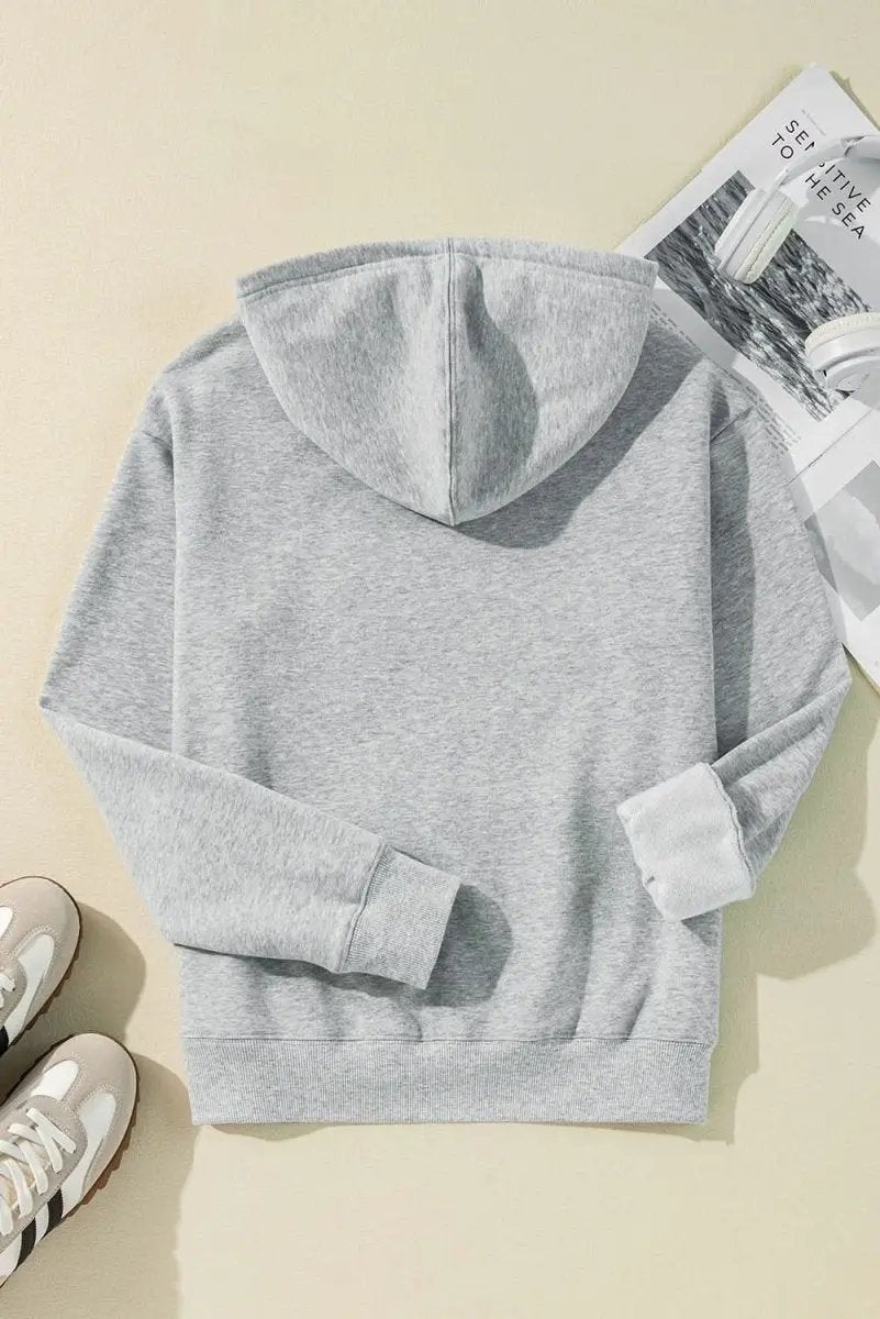 Light Grey Solid Color Fleece Lined Drawstring Hoodie with Pocket - Love Salve 
