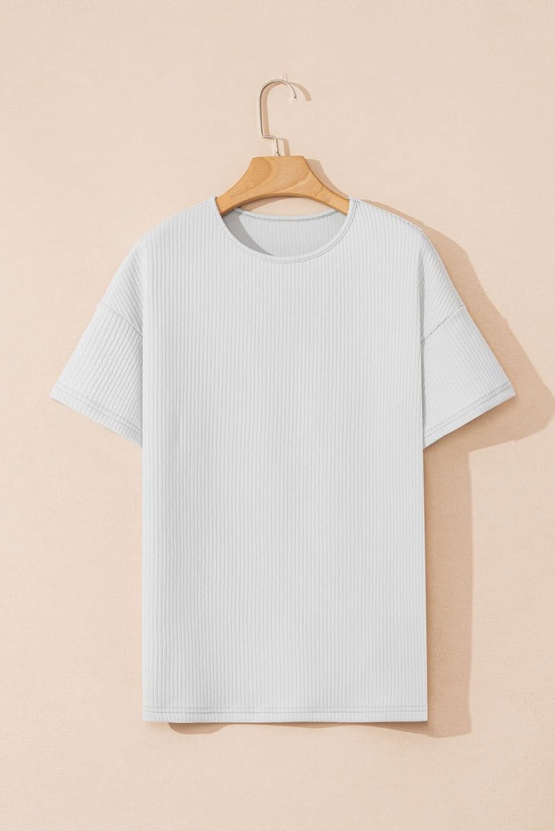 Light Grey Textured Loose Fit T-Shirt - Love Salve 