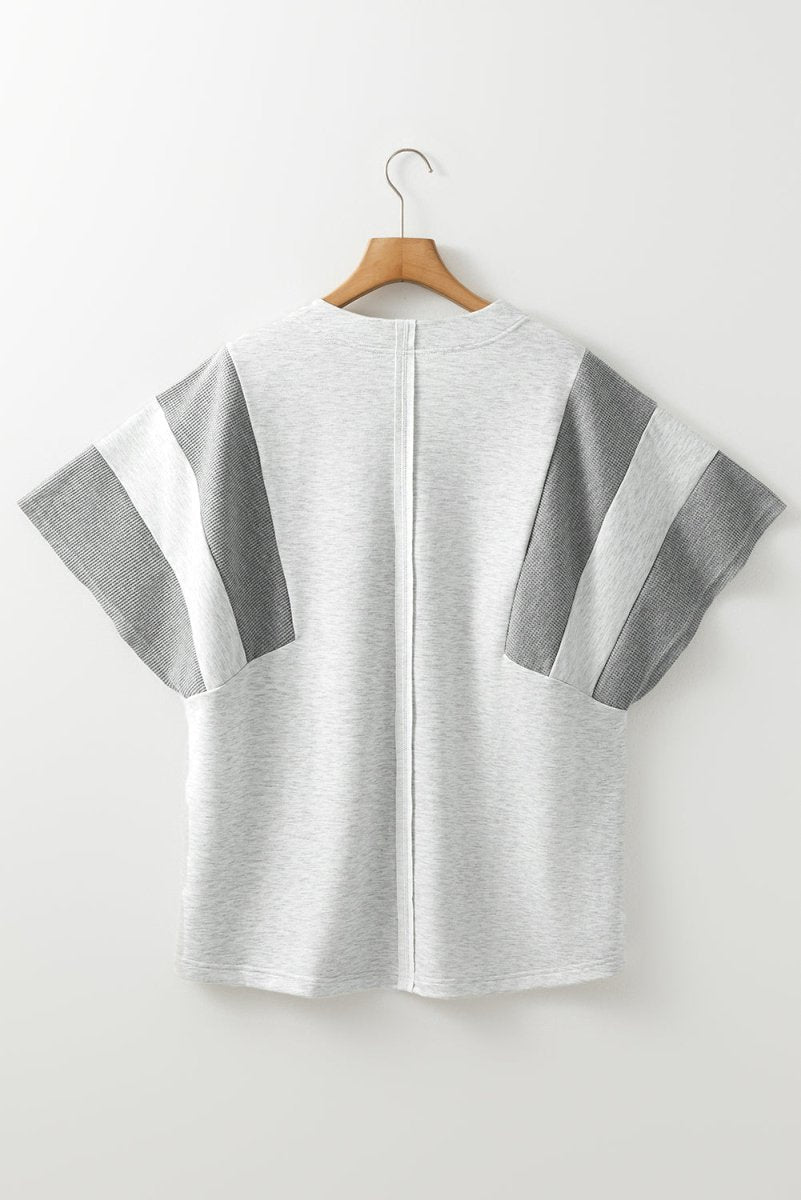 Light Grey Two Tone Contrast Waffle Knit Patched Top - Love Salve 