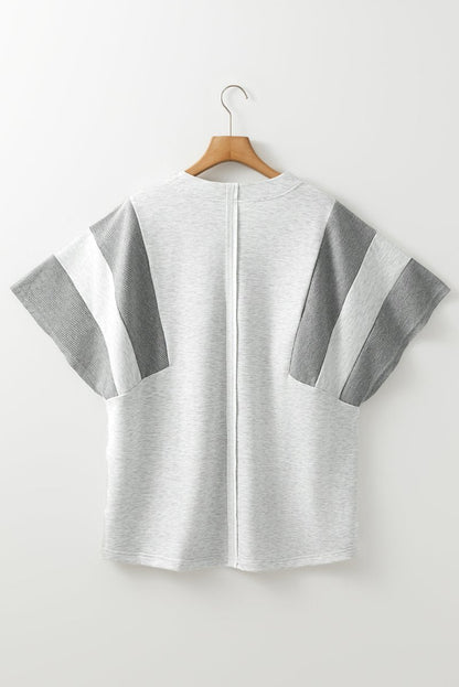 Light Grey Two Tone Contrast Waffle Knit Patched Top - Love Salve 