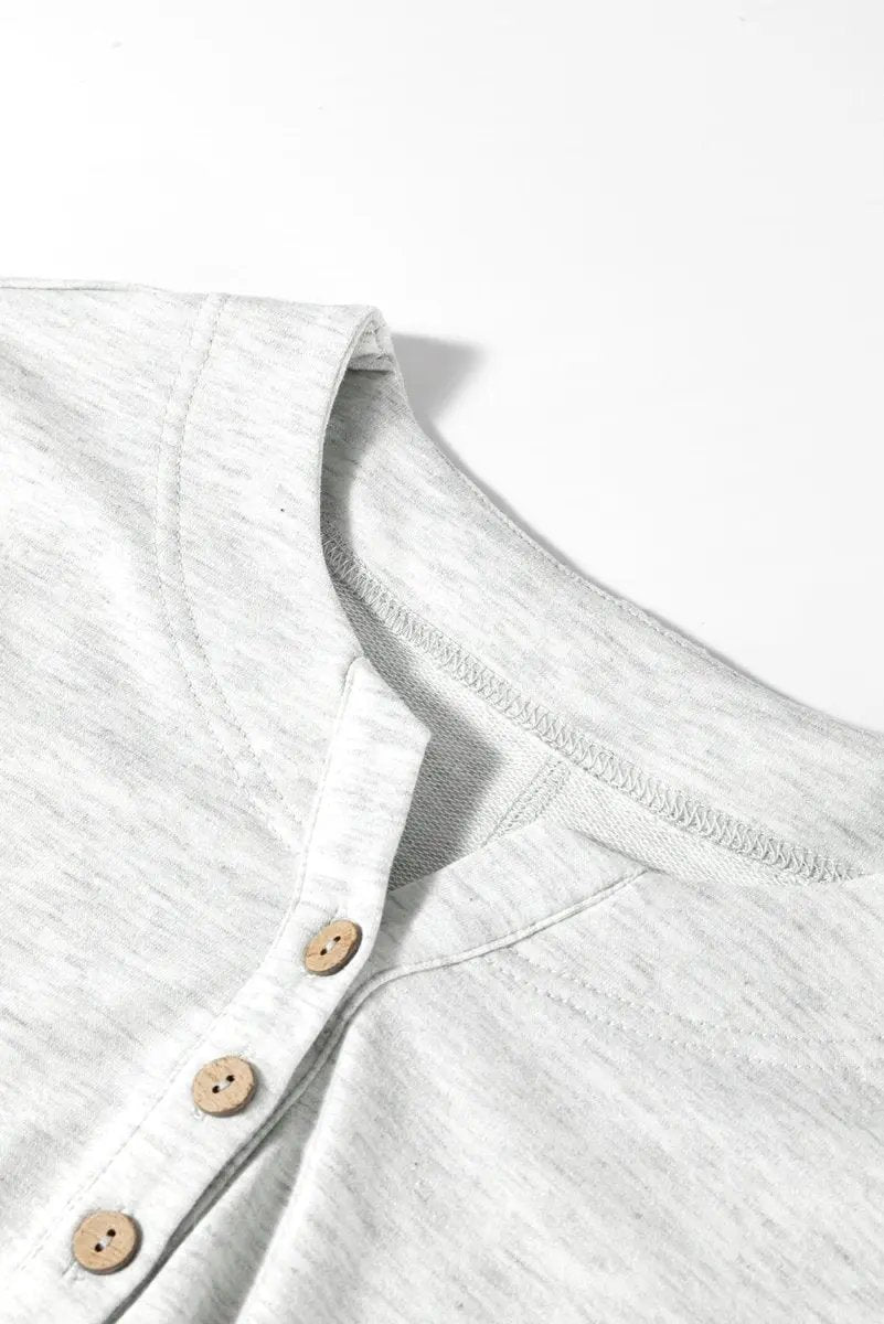 Light Grey Two Tone Contrast Waffle Knit Patched Top - Love Salve 