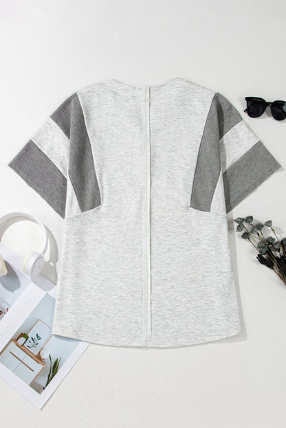 Light Grey Two Tone Contrast Waffle Knit Patched Top - Love Salve 