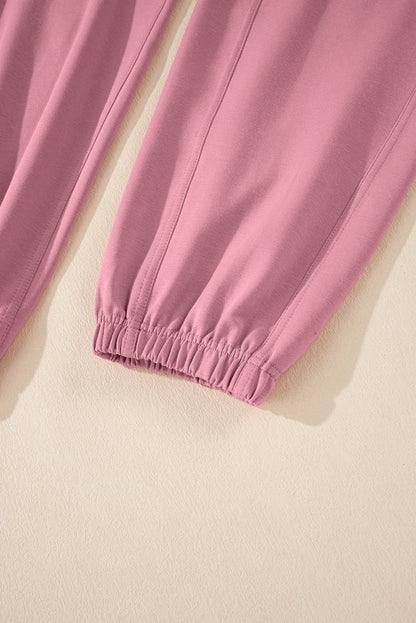 Light Pink Lace-up Elastic Waist Sleeveless Square Neck Jumpsuit - Love Salve 