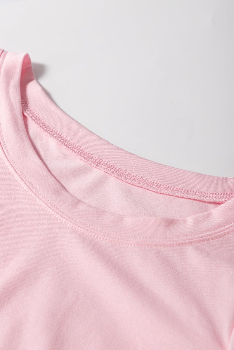 Light Pink Scoop Neck Bubble Sleeve Tee for Women - Love Salve 