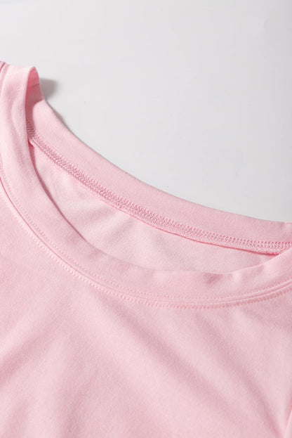 Light Pink Scoop Neck Bubble Sleeve Tee for Women - Love Salve 