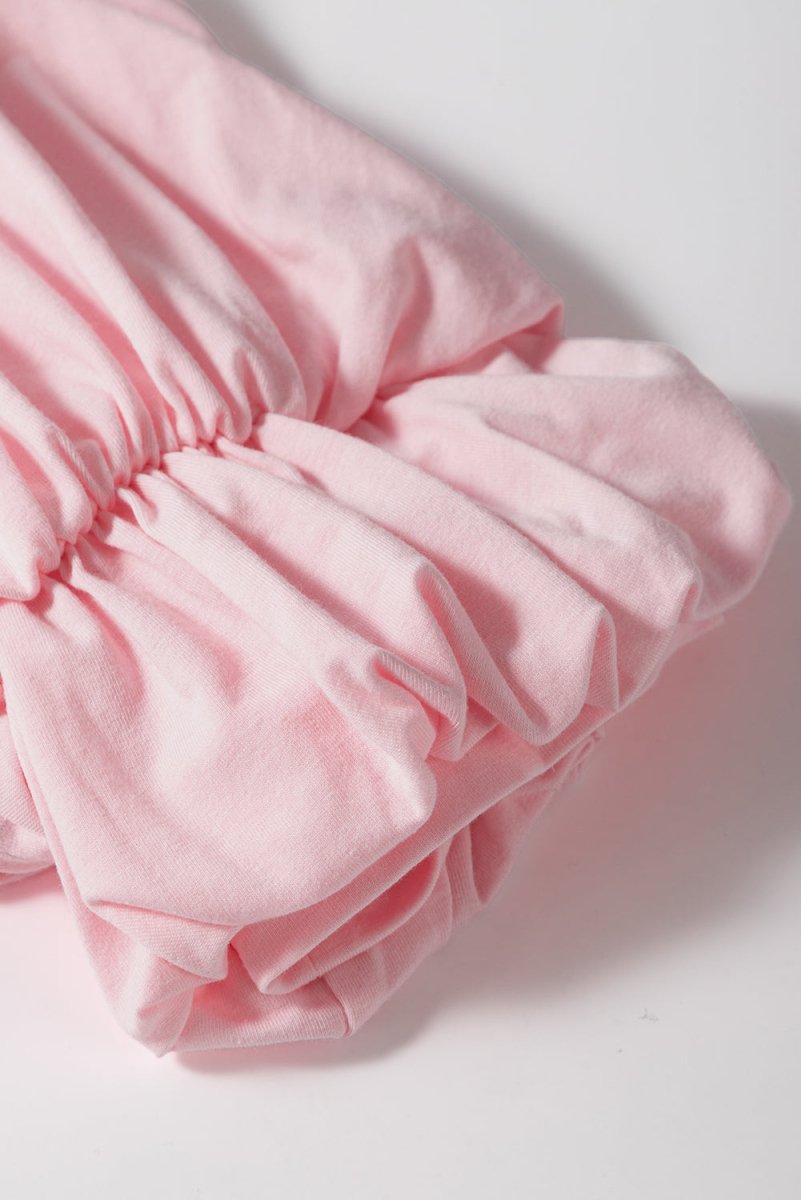 Light Pink Scoop Neck Bubble Sleeve Tee for Women - Love Salve 