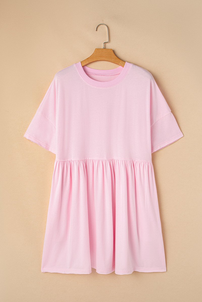 Light Pink Solid Color Pocketed Raw Edge Babydoll Dress - Love Salve 