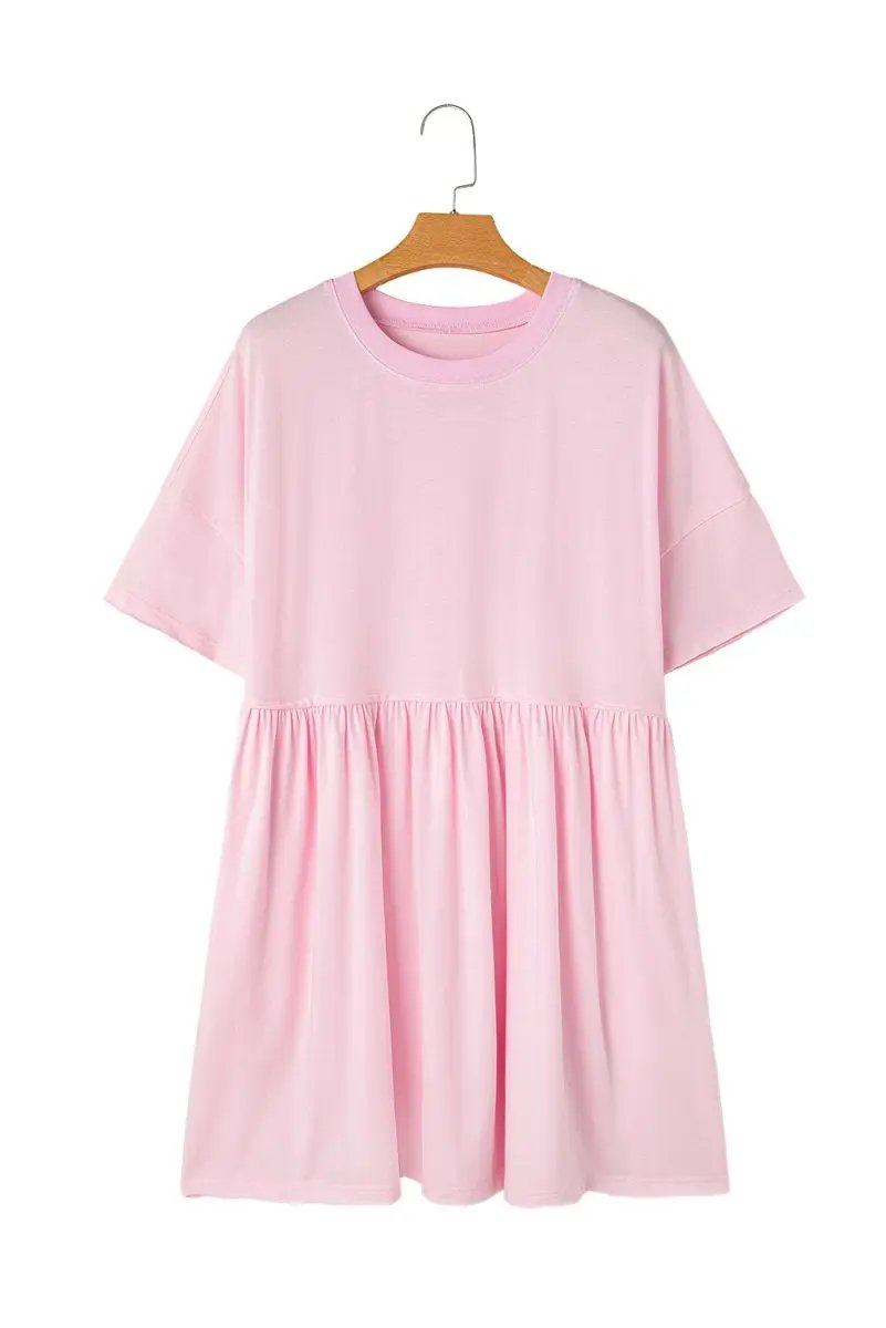 Light Pink Solid Color Pocketed Raw Edge Babydoll Dress - Love Salve 