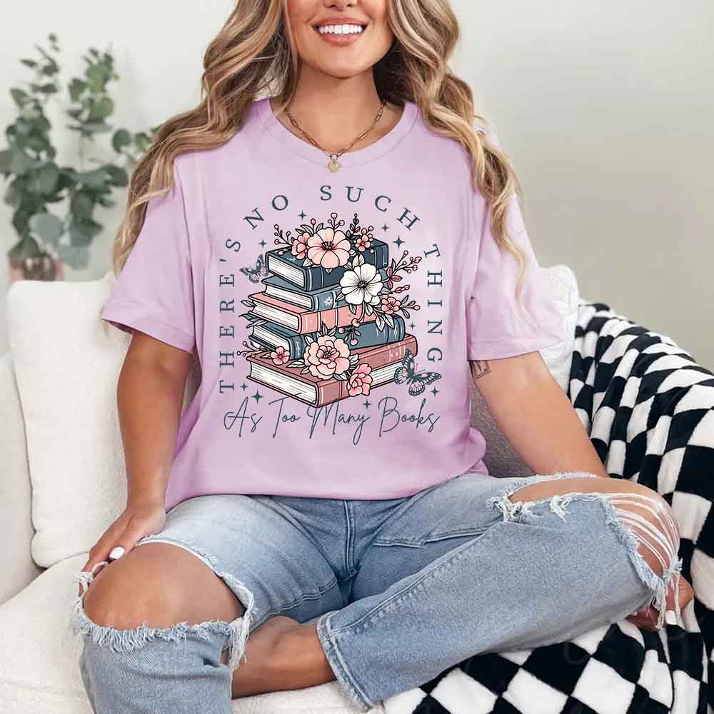 Floral Book Lover Tee – Too Many Books Shirt, Trendy Bookworm Gift for Her, Women's T-Shirt Adorb.co