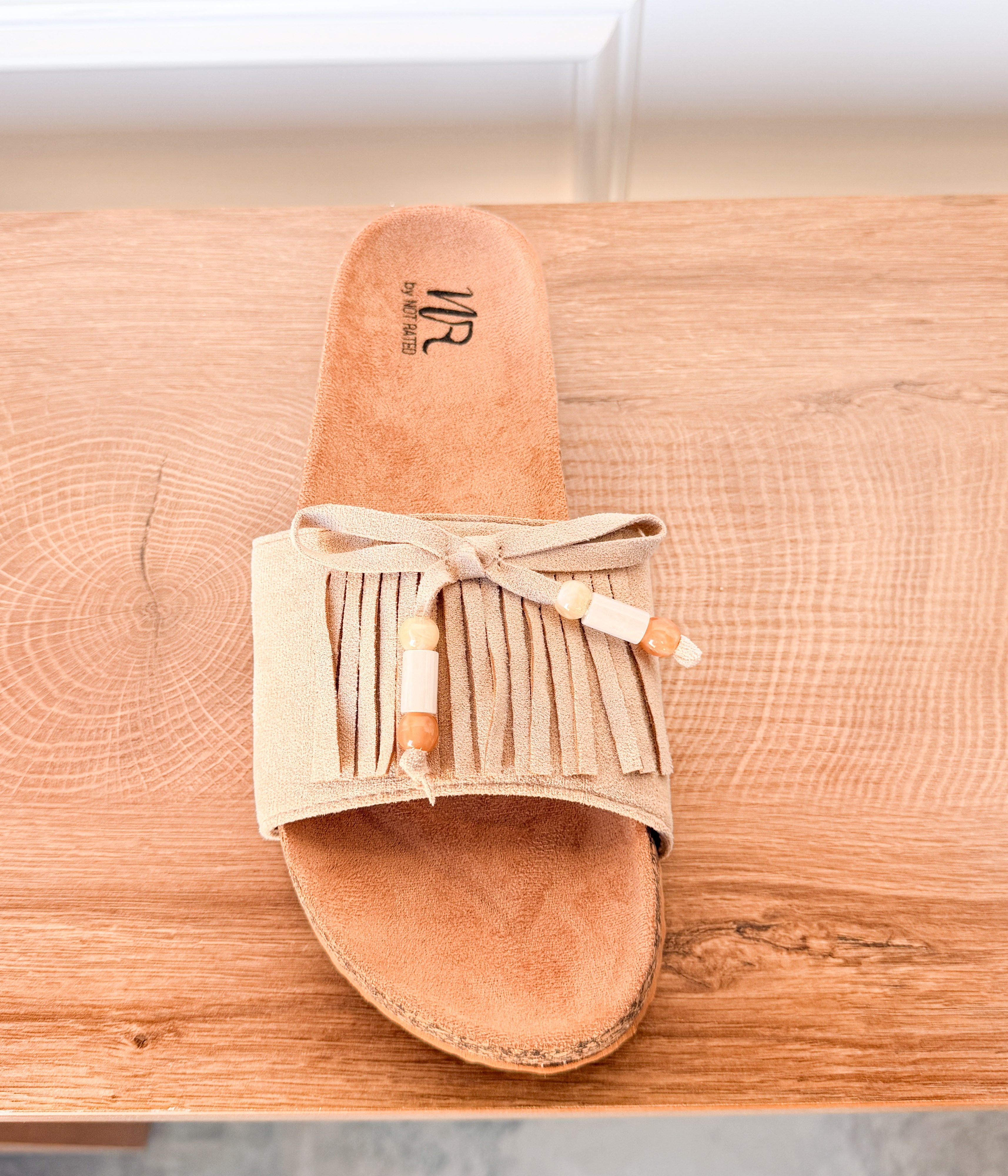 Lilliam Fringe Beaded Sandals in Beige