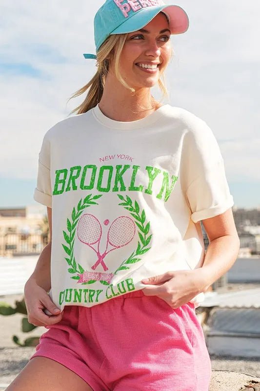 Lime 'N' Chili Brooklyn Graphic Round Neck Short Sleeve Top - Love Salve 