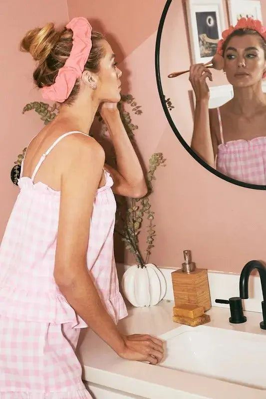 Lime 'N' Chili Gingham Ruffle Trim Cami and Shorts Pajama Set - Love Salve