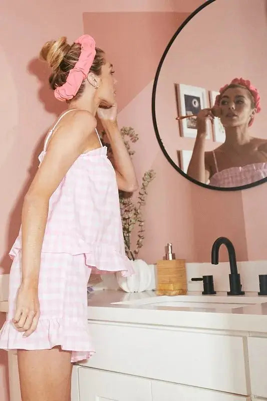 Lime 'N' Chili Gingham Ruffle Trim Cami and Shorts Pajama Set - Love Salve