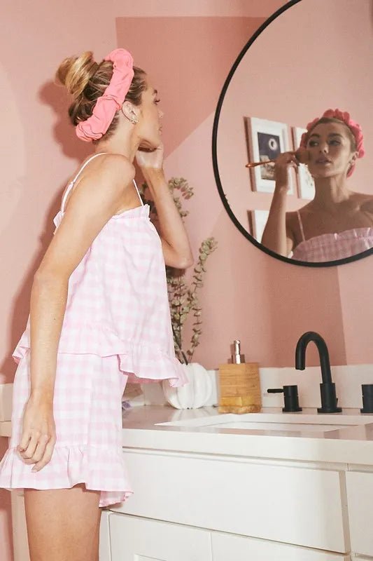 Lime 'N' Chili Gingham Ruffle Trim Cami and Shorts Pajama Set - Love Salve