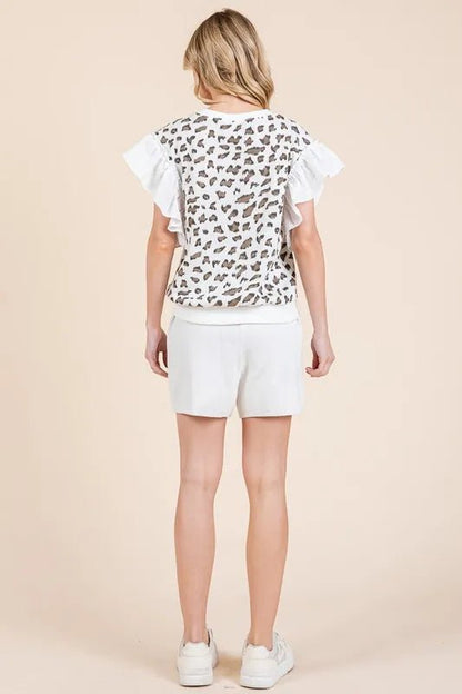 Lime 'N' Chili Ribbed Leopard Print Ruffle Detail Sleeveless Top - Love Salve