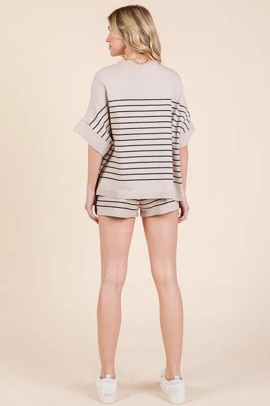 Lime 'N' Chili Striped Folded Half Sleeve Top and Shorts Set - Love Salve