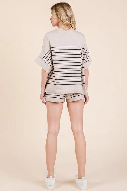 Lime 'N' Chili Striped Folded Half Sleeve Top and Shorts Set - Love Salve