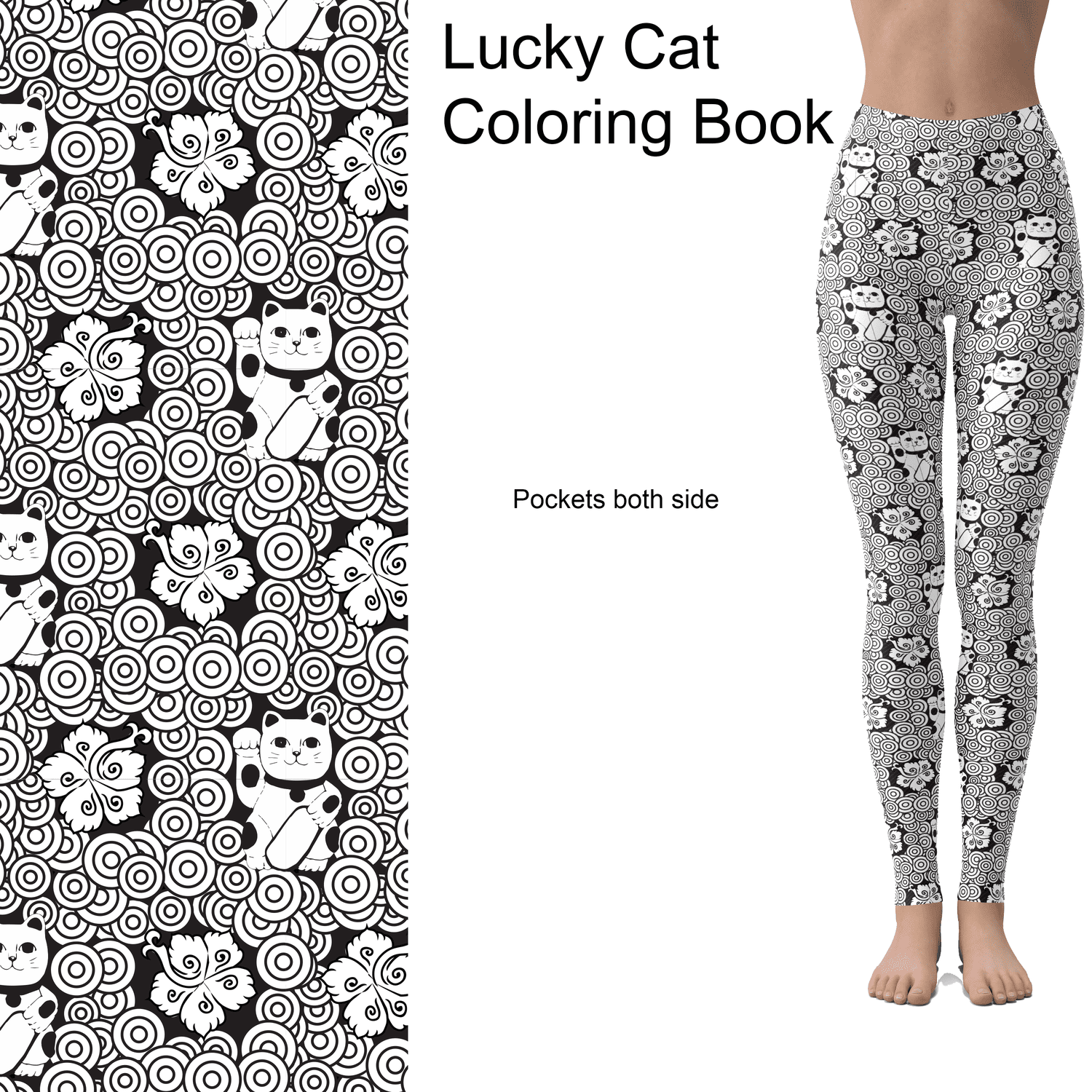 Lucky Cat coloring book leggings with Pockets MM