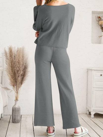 Cozy Knit Lounge Set with Long Sleeve Top and Cinched PantsStay Comfy in Style with Our Cozy Knit Lounge Set
 
 
Ultimate Comfort: Crafted from 100% acrylic, this lounge set guarantees unparalleled comfort for extended wear.Love Salve Cozy Knit Lounge Setlounge