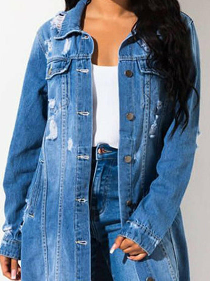 Long Sleeve Raw Hem Denim Jacket - Love Salve