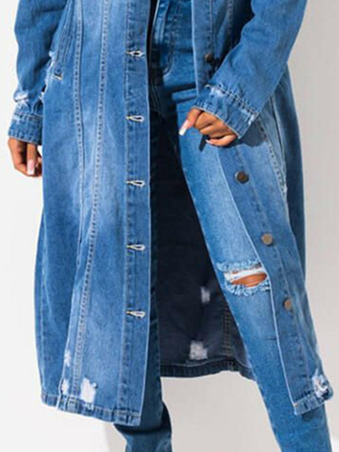 Long Sleeve Raw Hem Denim Jacket - Love Salve