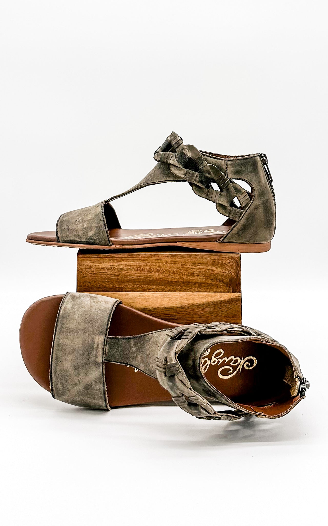 Loop D Loop Black Leather Sandals With Back Zip Open Toe Naughty Monkey