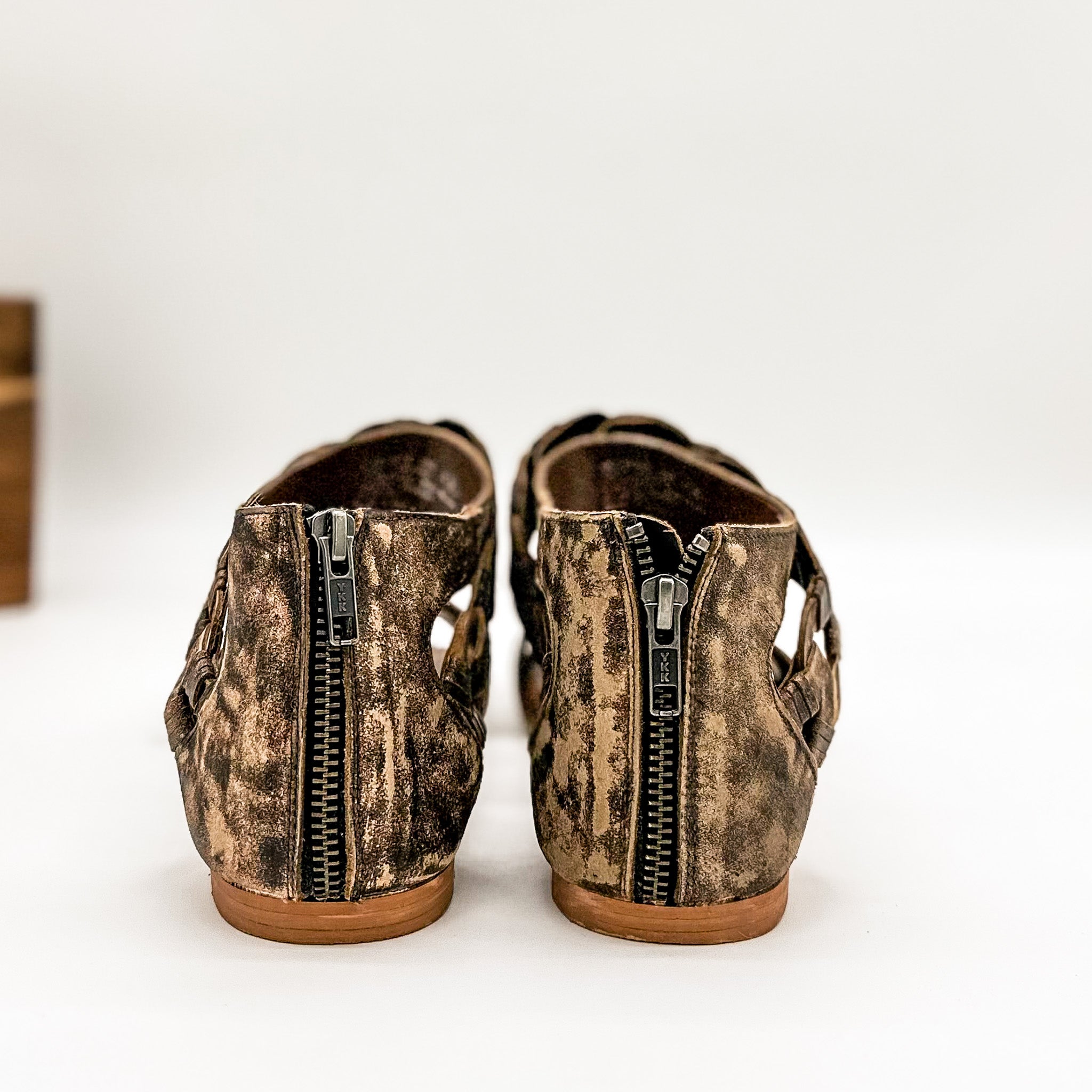 Loop D Loop Sandals Tan Genuine Leather Back Zipper Naughty Monkey