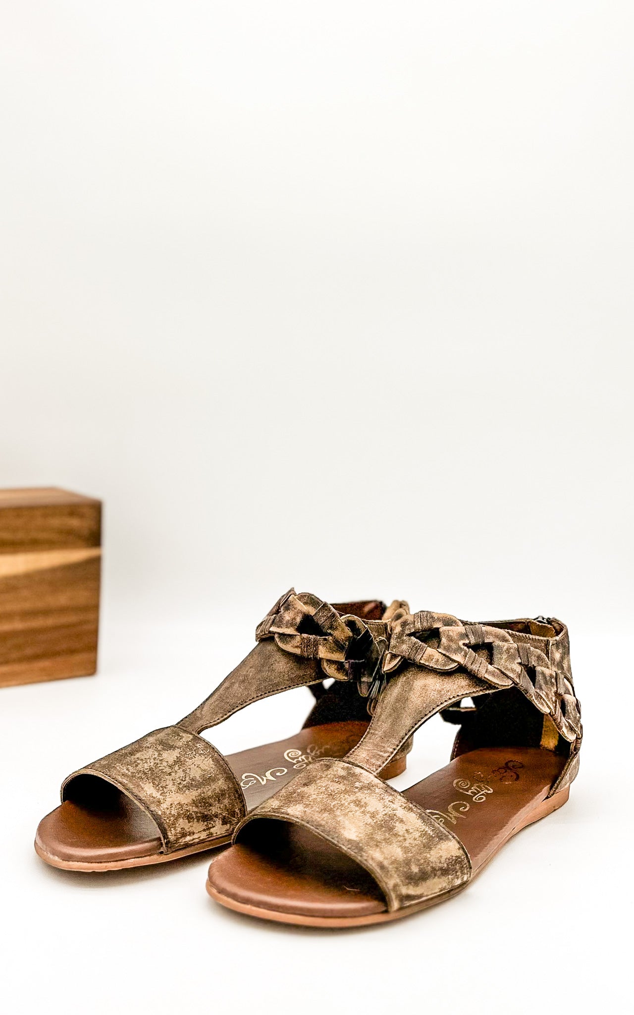 Loop D Loop Sandals Tan Genuine Leather Back Zipper Naughty Monkey