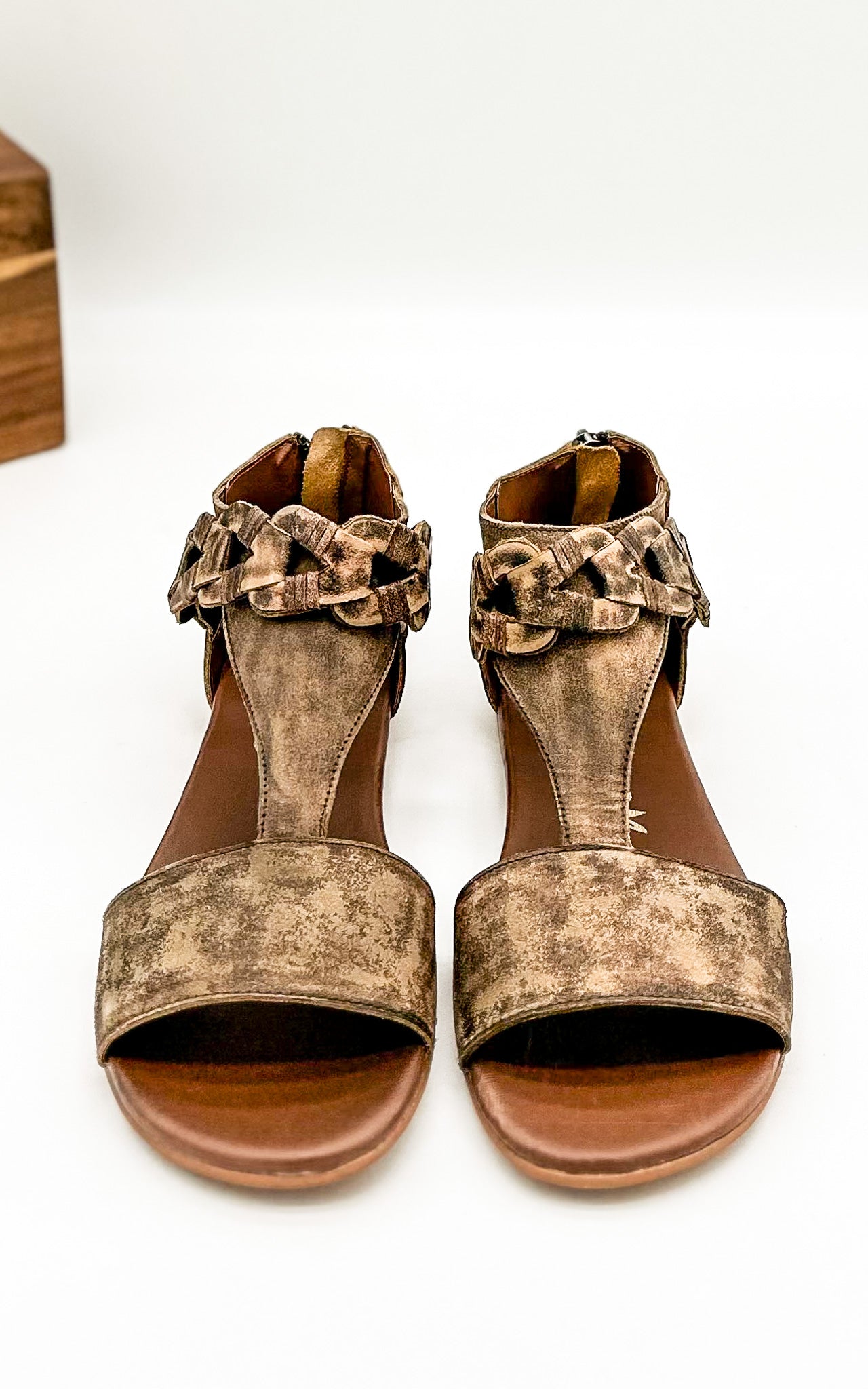 Loop D Loop Sandals Tan Genuine Leather Back Zipper Naughty Monkey