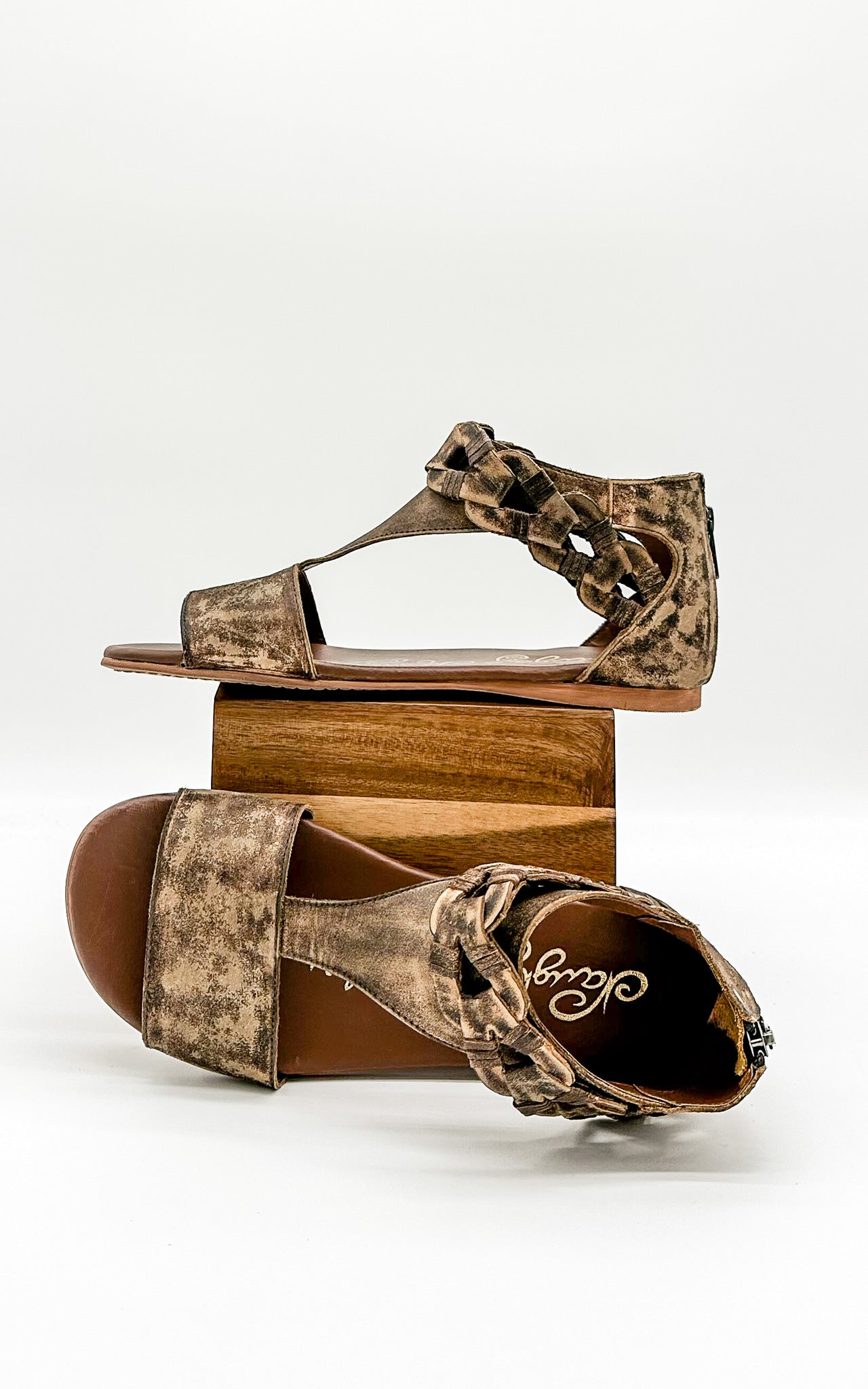 Loop D Loop Sandals Tan Genuine Leather Back Zipper Naughty Monkey