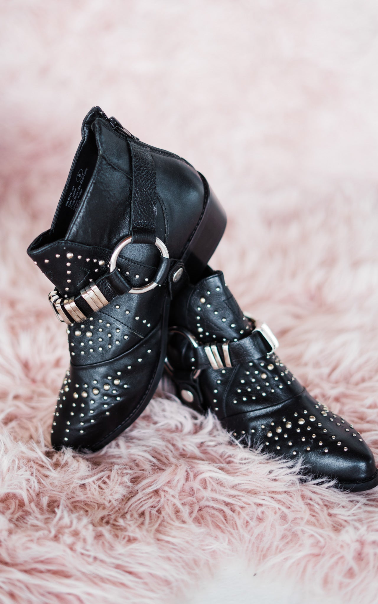 Lottie Bootie Black Faux Leather Stud Harness 1.75in Heel Naughty Monkey