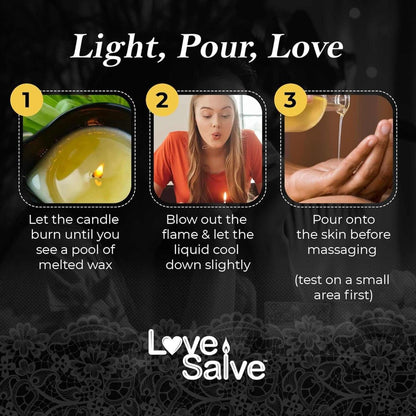 Love Light Soy Wax Massage Oil Candle - Romantic Sensual Aromatherapy Scented with Mood Enhancing Essential Oils - Natural Moisturizing Massaging Lotion Candle Burns Up to 30 Hours - (White) - Love Salve 